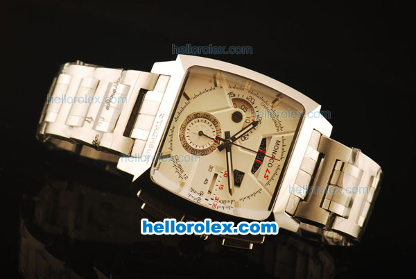 Tag Heuer Monaco Swiss Valjoux 7750 Automatic Full Steel with White Dial - 1:1 Original - Click Image to Close